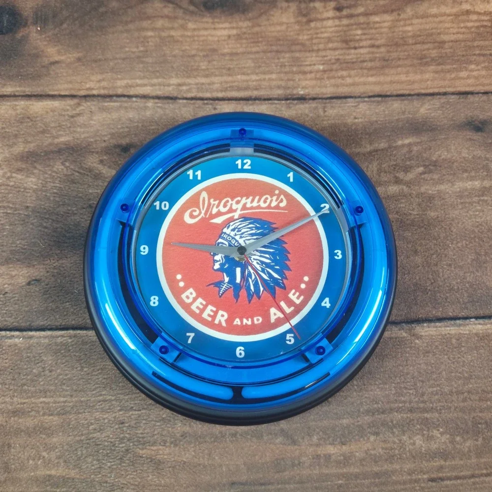 Iroquois Beer and Ale Wall Clock Blue Good Retro Neon Style 22336